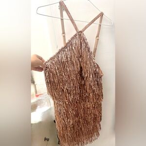 Bronx and Banco Rose Gold Fringe Party Dress
